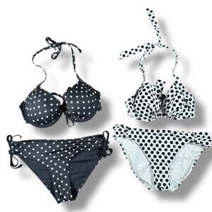 Lot of 2 Polka Dot Bikinis - Black H&M Sz 8 & White Unbranded - Great Condition‎